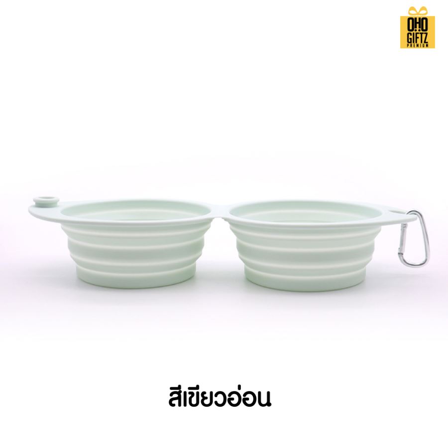 ชามซิลิโคนพับได้ ใส่อาหาร น้ำ สัตว์เลี้ยงแบบถ้วยคู่ สกรีนโลโก้ ทำเป็นของพรีเมี่ยม