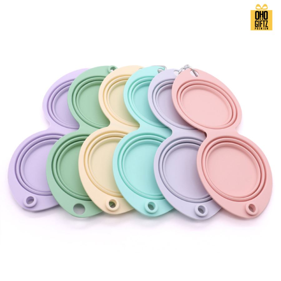 ชามซิลิโคนพับได้ ใส่อาหาร น้ำ สัตว์เลี้ยงแบบถ้วยคู่ สกรีนโลโก้ ทำเป็นของพรีเมี่ยม