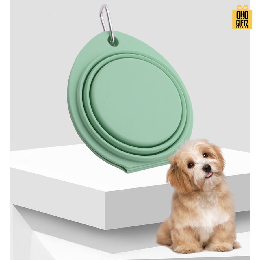 ชามซิลิโคนพับได้ ใส่อาหาร น้ำ สัตว์เลี้ยงแบบถ้วยคู่ สกรีนโลโก้ ทำเป็นของพรีเมี่ยม