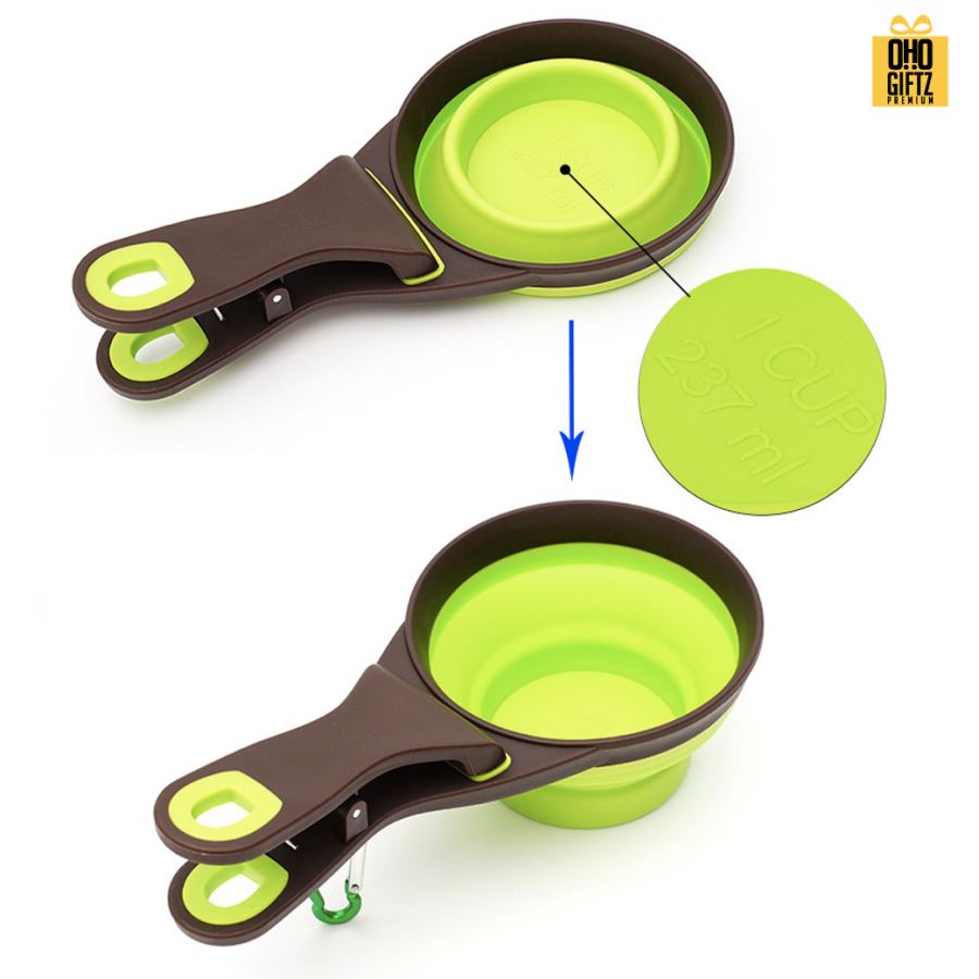 ช้อนตักอาหารสัตว์เลี้ยงพร้อมตัวหนีบถุงอาหารในตัว สกรีนโลโก้  ทำเป็นของพรีเมี่ยมได้