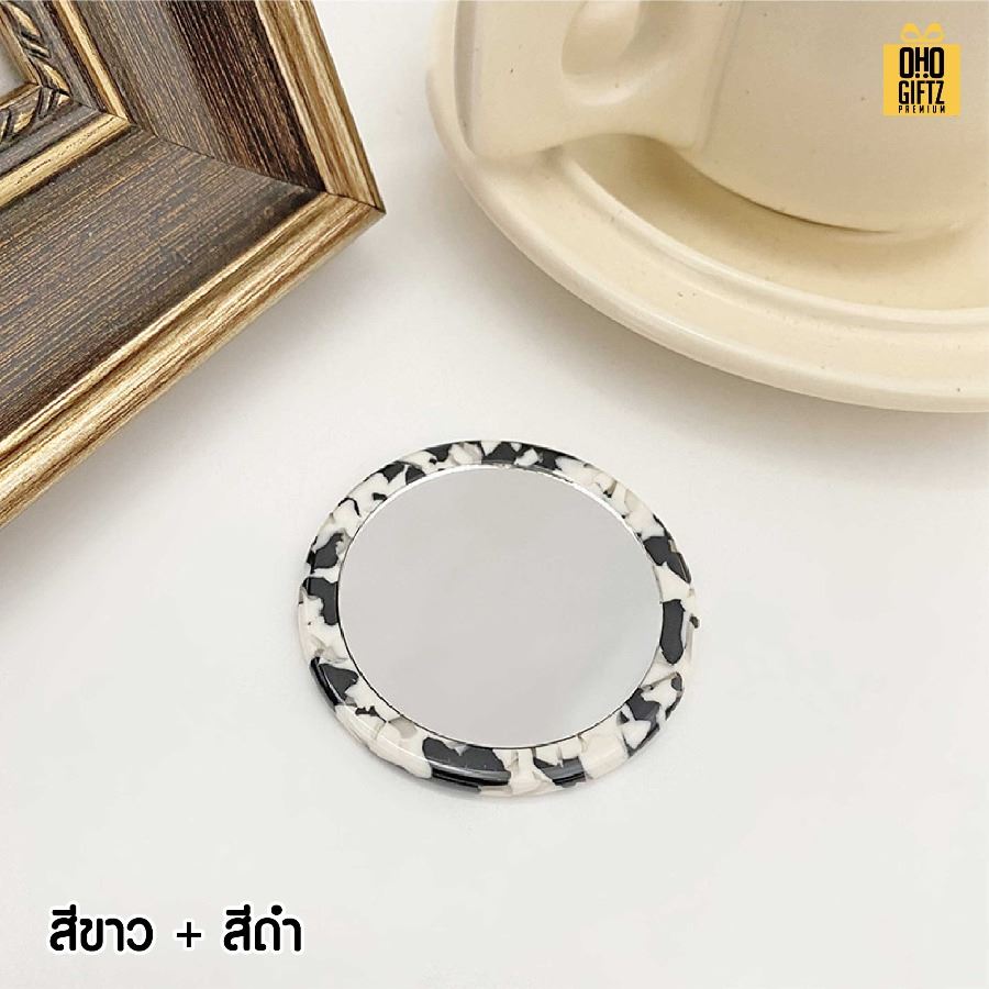 กระจกพกพาลายกระ สกรีนโลโก้ ทำเป็นของพรีเมี่ยมได้