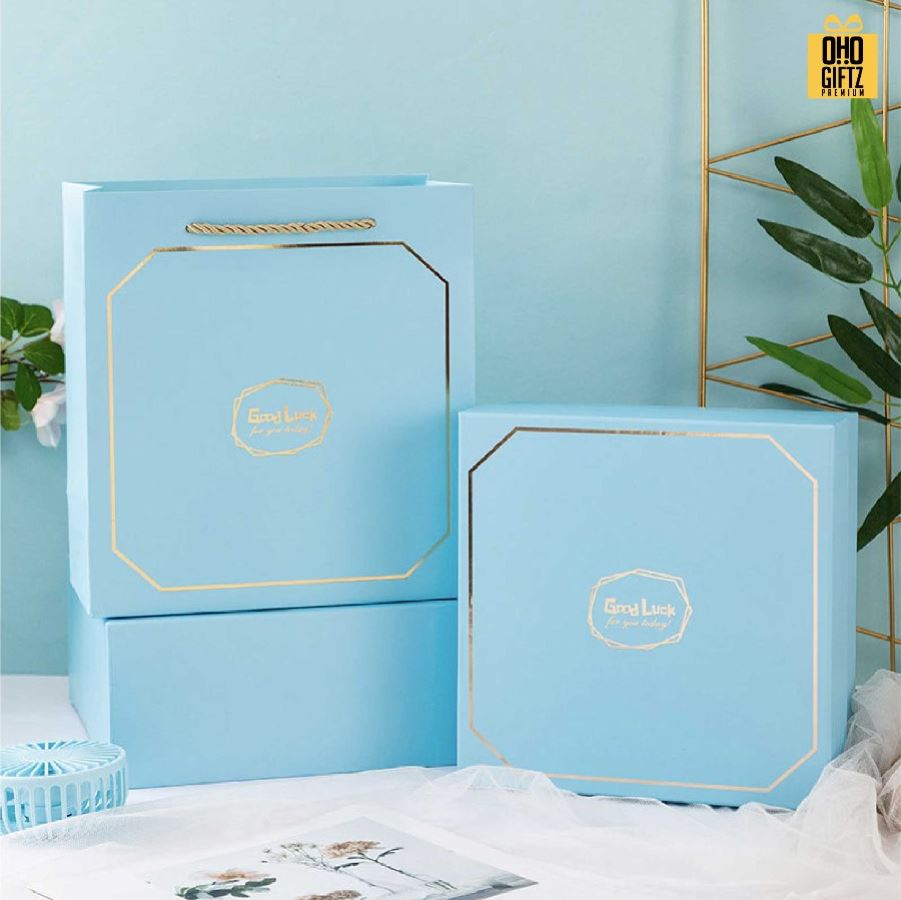 ชุดของขวัญโทนสีฟ้า สกรีนโลโก้ ทำเป็นของพรีเมี่ยม ของชำร่วย