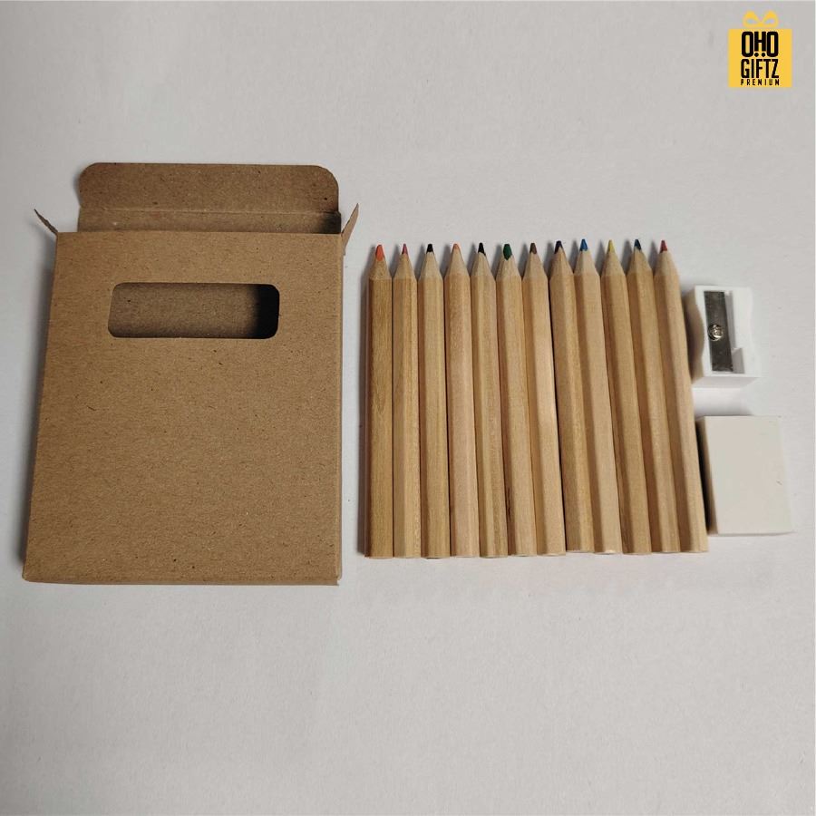 ชุดเซ็ทดินสอสีพร้อมเหลากบและยางลบ สกรีนโลโก้ ทำเป็นของพรีเมี่ยม ของชำร่วย