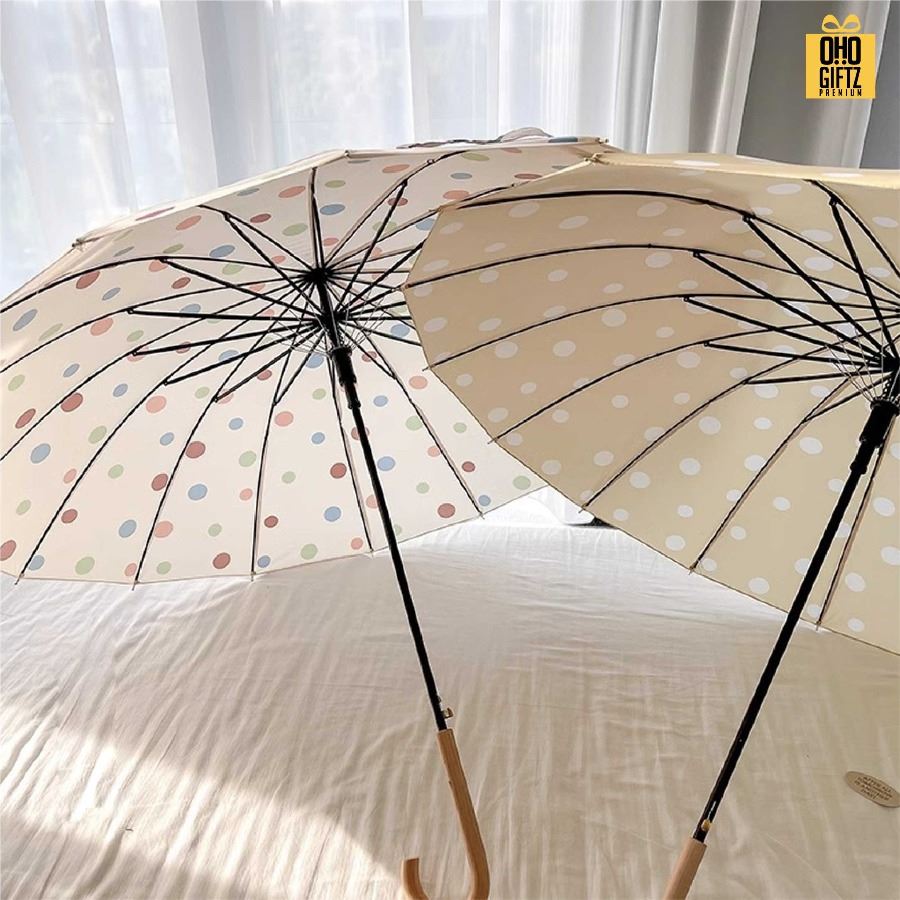 ร่มด้ามยาวลายจุด น่ารัก สกรีนโลโก้  ทำเป็นของพรีเมี่ยมได้