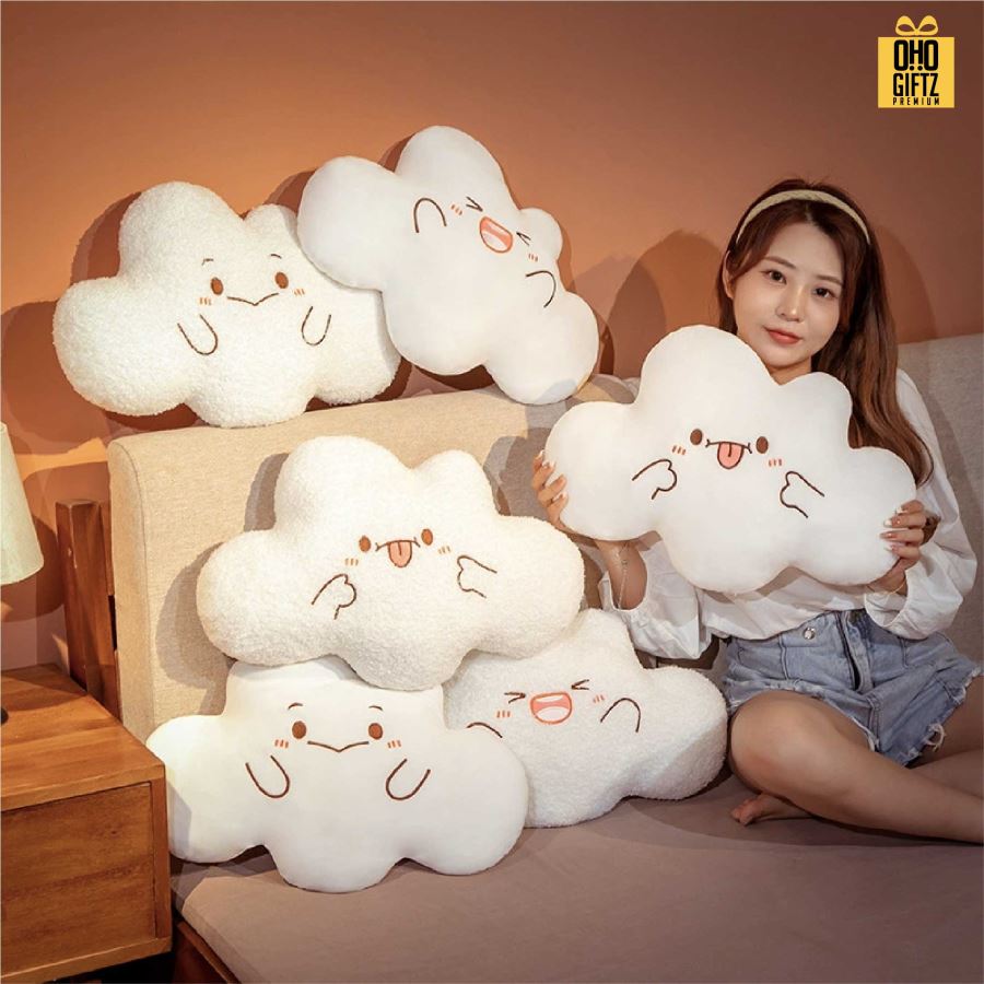 หมอนอิงเมฆยิ้ม สกรีนโลโก้ ทำเป็นของพรีเมี่ยมได้ 