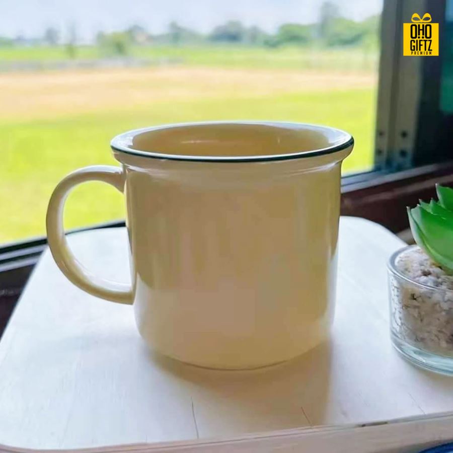 แก้วเซรามิคสไตล์เรโทร สกรีนชื่อ สกรีนโลโก้ ทำเป็นของพรีเมี่ยมได้