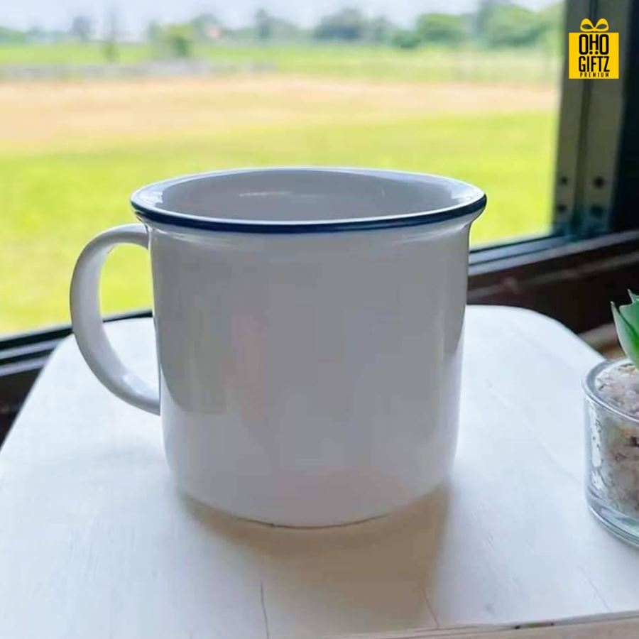 แก้วเซรามิคสไตล์เรโทร สกรีนชื่อ สกรีนโลโก้ ทำเป็นของพรีเมี่ยมได้