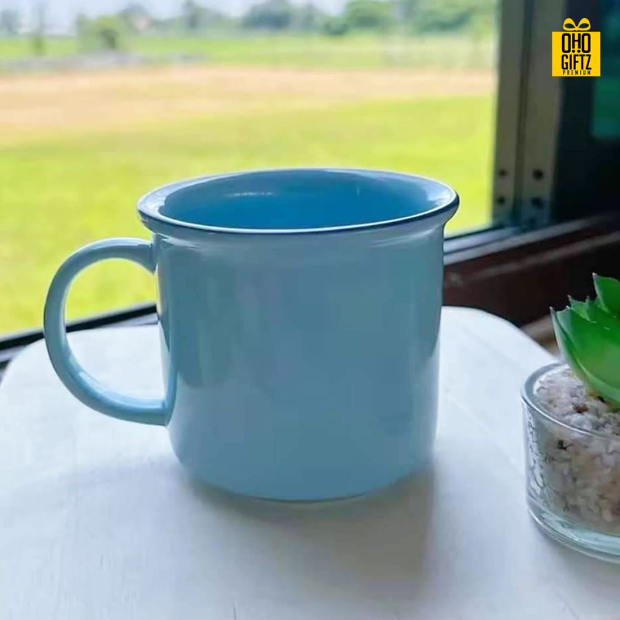 แก้วเซรามิคสไตล์เรโทร สกรีนชื่อ สกรีนโลโก้ ทำเป็นของพรีเมี่ยมได้