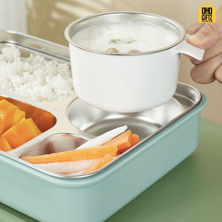 กล่องข้าวสแตนเลสวางมือถือได้ สกรีนโลโก้  ทำเป็นของพรีเมี่ยมได้