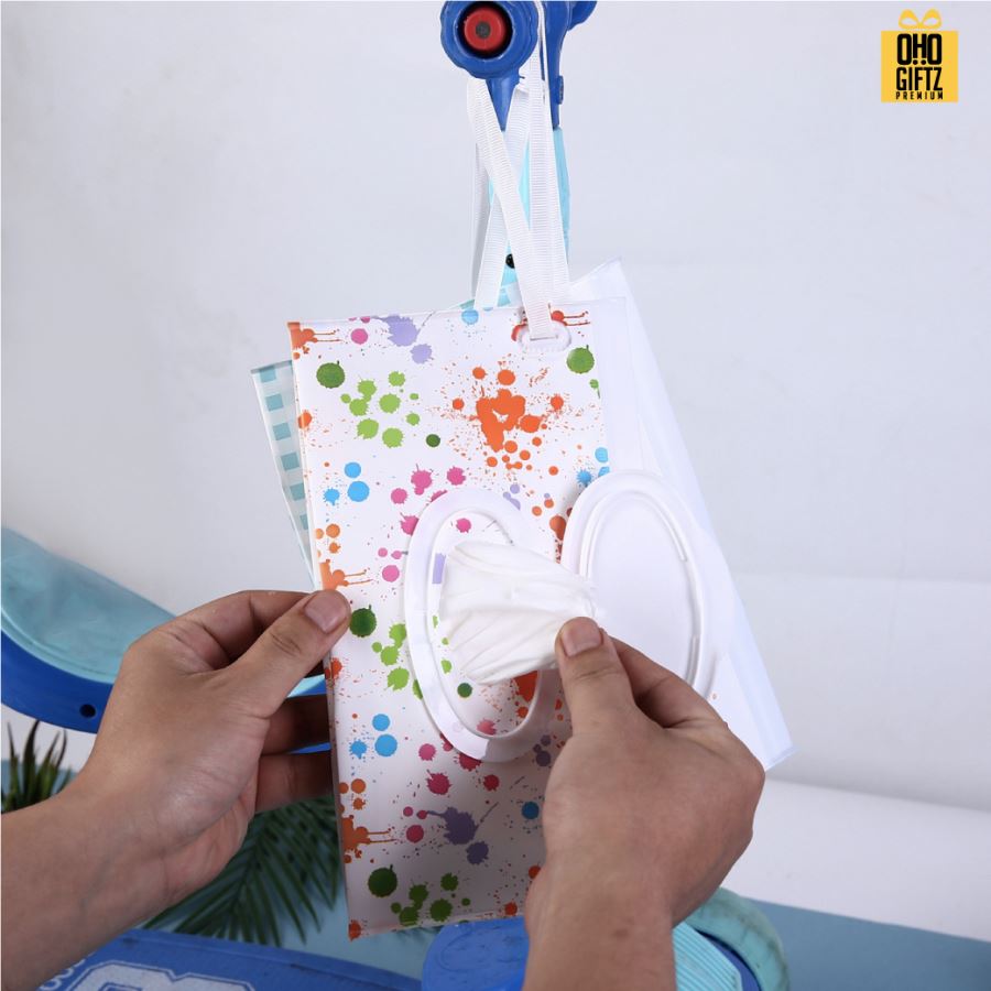 กระเป๋าผ้าใส่กล่องทิชชู่เปียก น่ารัก สกรีนโลโก้  ทำเป็นของพรีเมี่ยมได้