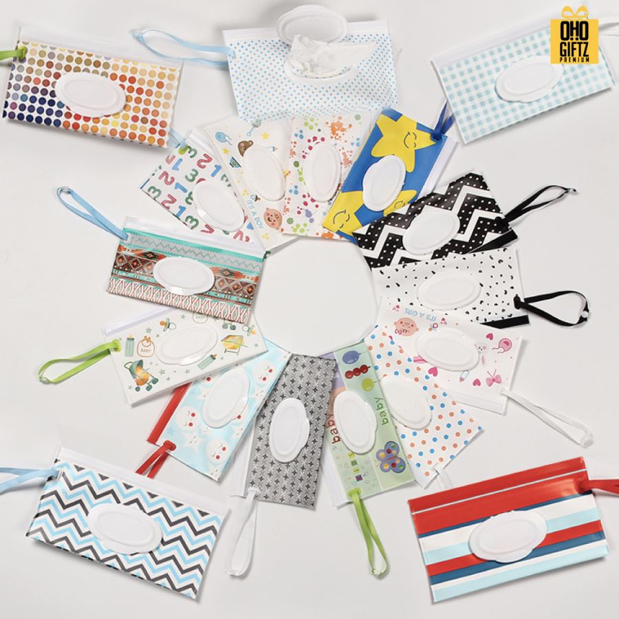 กระเป๋าผ้าใส่กล่องทิชชู่เปียก น่ารัก สกรีนโลโก้  ทำเป็นของพรีเมี่ยมได้