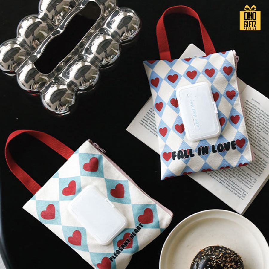 กระเป๋าผ้าใส่กล่องทิชชู่เปียกแบบแขวน น่ารัก สกรีนโลโก้ ทำเป็นของพรีเมี่ยมได้