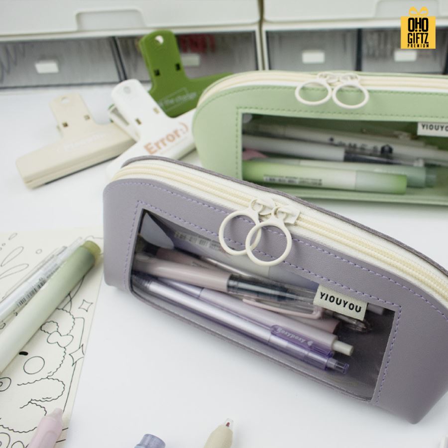 กระเป๋าใส่เครื่องเขียน PU เจาะหน้าต่างใส สกรีนโลโก้  ทำเป็นของพรีเมี่ยม