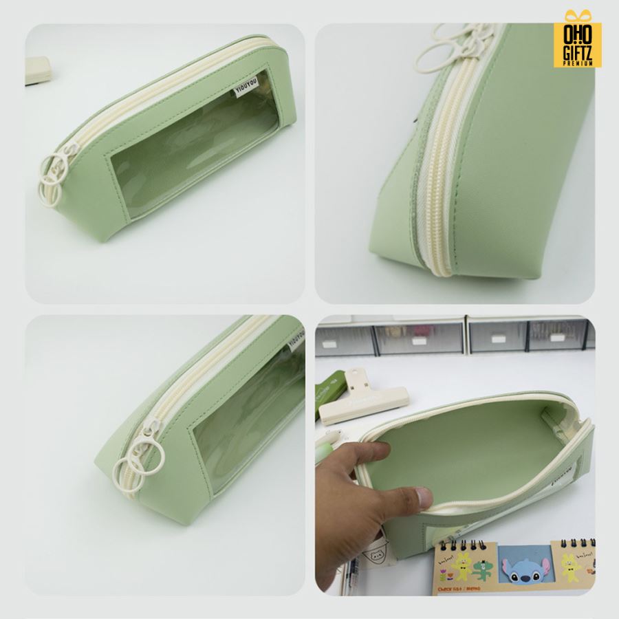 กระเป๋าใส่เครื่องเขียน PU เจาะหน้าต่างใส สกรีนโลโก้  ทำเป็นของพรีเมี่ยม