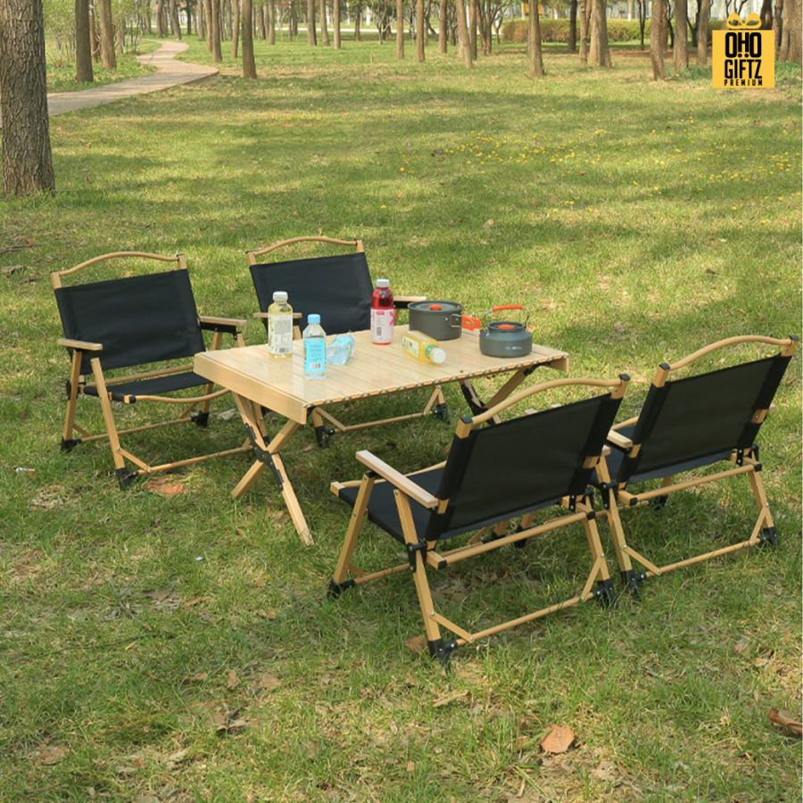 เก้าอี้ปิกนิกมีที่วางแขนไม้ สกรีนชื่อ สกรีนโลโก้ ทำเป็นของพรีเมี่ยมได้