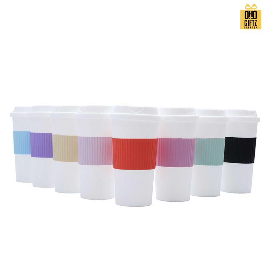 ถ้วยน้ำพลาสติกสองชั้น พร้อมยางจับ สกรีนโลโก้ ทำเป็นของพรีเมี่ยมได้