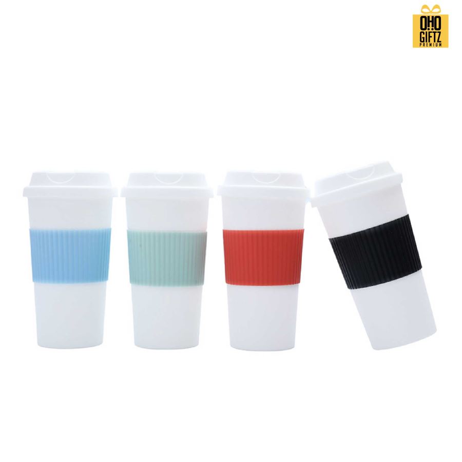 ถ้วยน้ำพลาสติกสองชั้น พร้อมยางจับ สกรีนโลโก้ ทำเป็นของพรีเมี่ยมได้