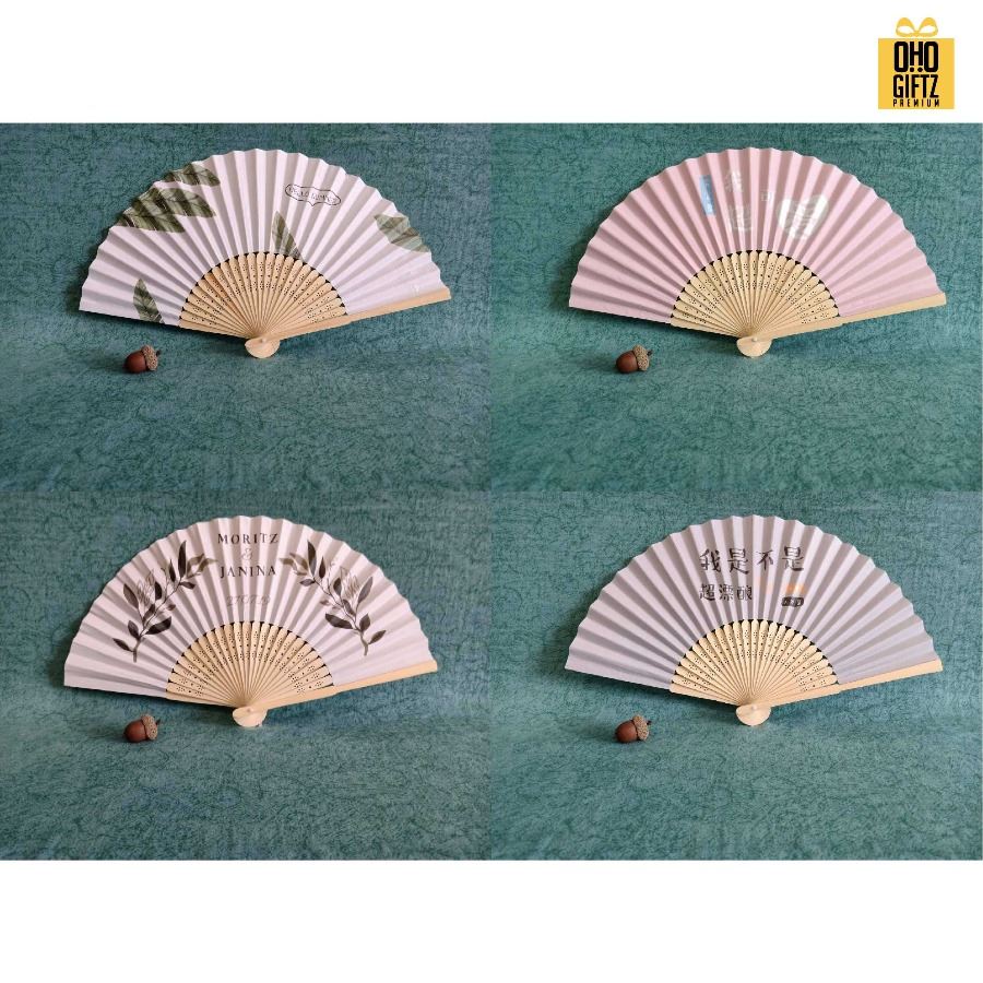 พัดจีนก้านไม้ไผ่ฉลุ พิมพ์ลายไม่จำกัดสี ทำเป็นสินค้าพรีเมี่ยม ของชำร่วย ของที่ระลึกได้