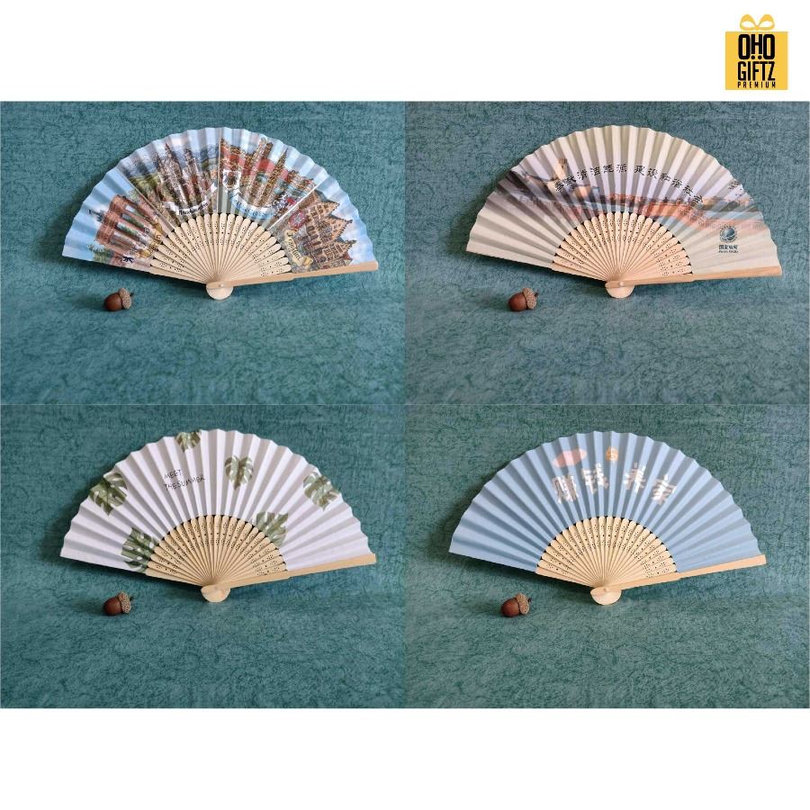 พัดจีนก้านไม้ไผ่ฉลุ พิมพ์ลายไม่จำกัดสี ทำเป็นสินค้าพรีเมี่ยม ของชำร่วย ของที่ระลึกได้