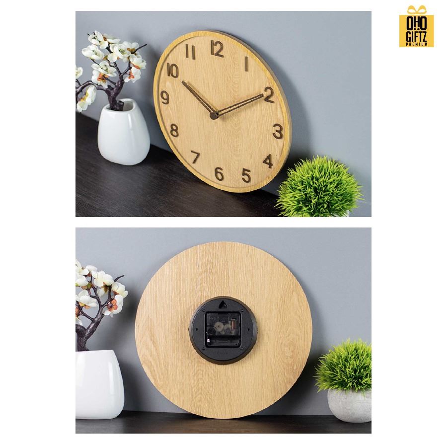 นาฬิกาไม้แขวนผนัง สกรีนชื่อ สกรีนโลโก้ ทำเป็นของพรีเมี่ยมได้ 
