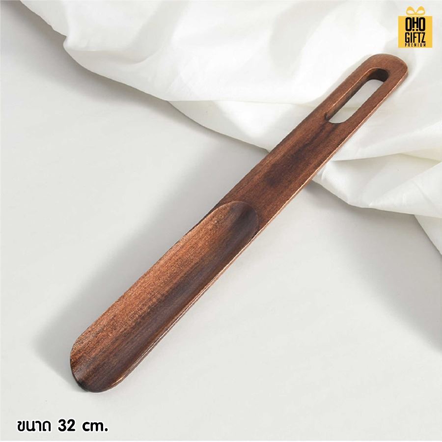 ที่ช้อนรองเท้าไม้วอลนัท สกรีนโลโก้ ทำเป็นของพรีเมี่ยมได้