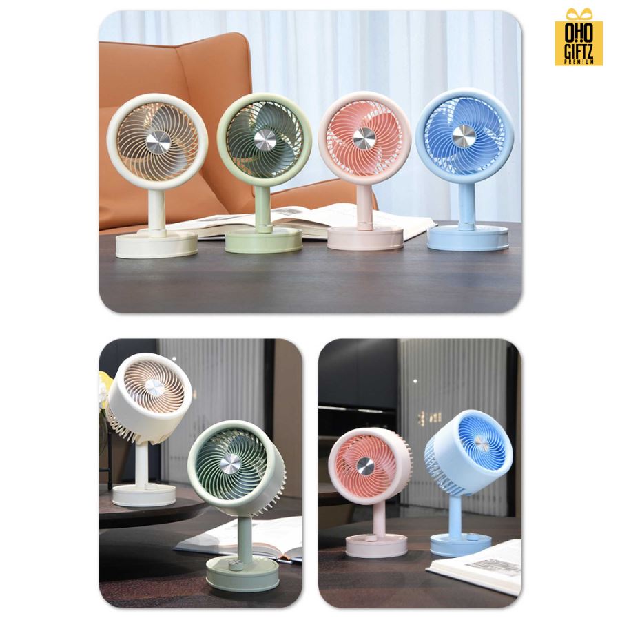 พัดลมตั้งโต๊ะ ชารจ์ USB หัวปรับขึ้นลงได้ สกรีนโลโก้ ทำเป็นของพรีเมี่ยม