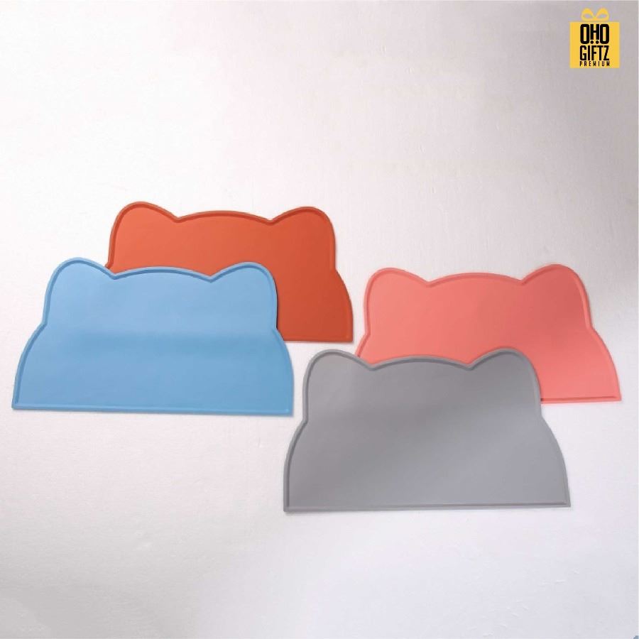 แผ่นรองจานซิลิโคนทรงหัวแมว สกรีนชื่อ ทำเป็นของพรีเมี่ยมได้