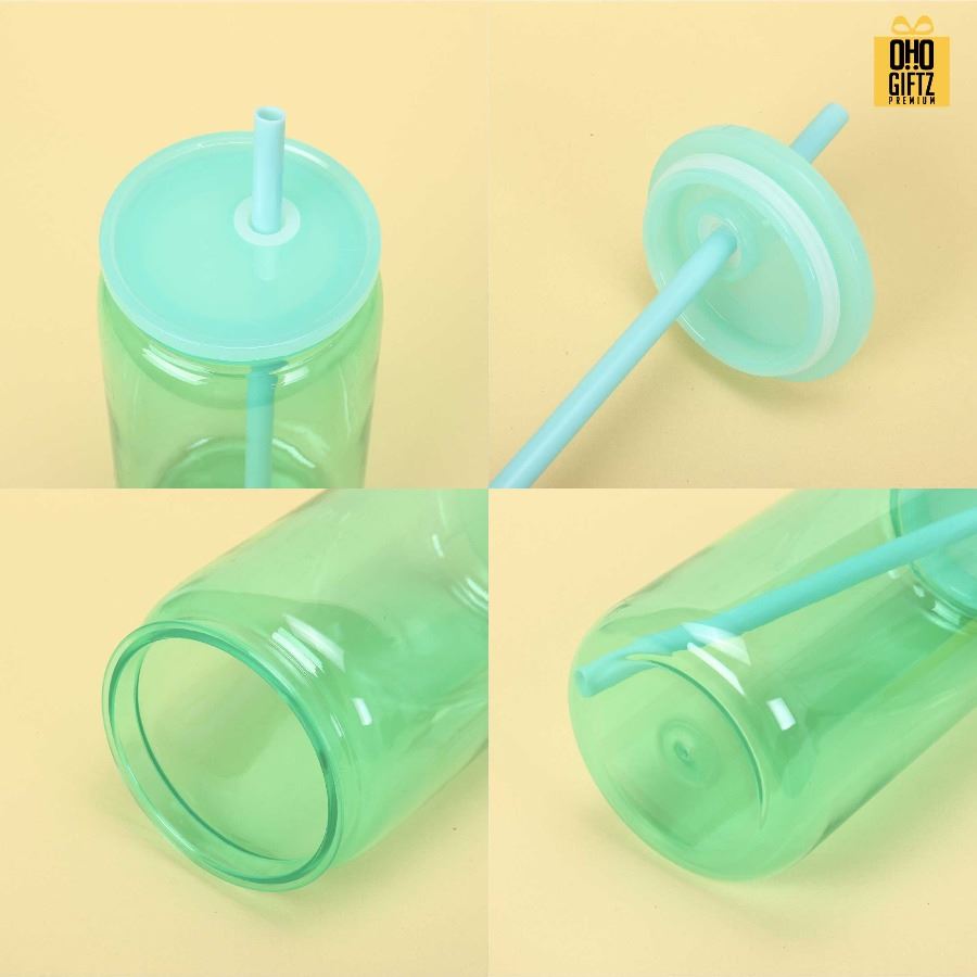 ถ้วยน้ำพลาสติก สีสวย พร้อมหลอด สกรีนโลโก้ ทำเป็นของพรีเมี่ยมได้
