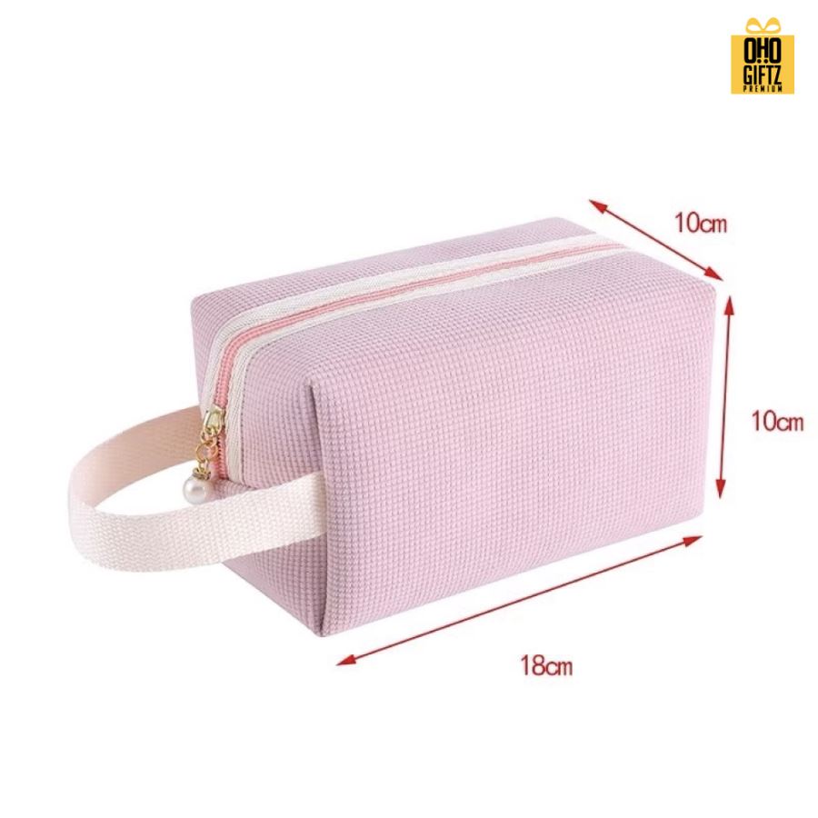 กระเป๋าเครื่องสำอางผ้าลูกฟูก สกรีนโลโก้  ทำเป็นของพรีเมี่ยมได้