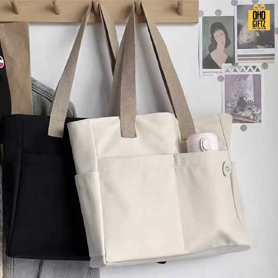 กระเป๋าสะพายผ้าแคนวาส จุของเยอะ สกรีนโลโก้ ทำเป็นของพรีเมี่ยมได้