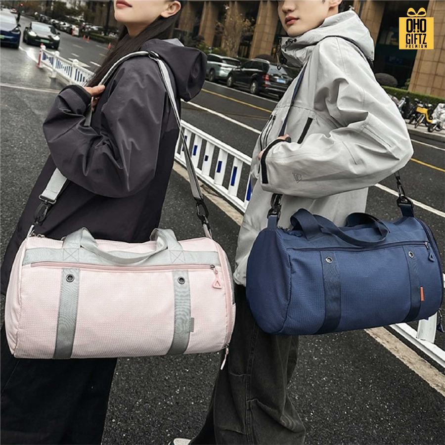 กระเป๋ายิม มีแยกส่วนแห้งและเปียก สกรีนโลโก้ ทำเป็นของพรีเมี่ยมได้