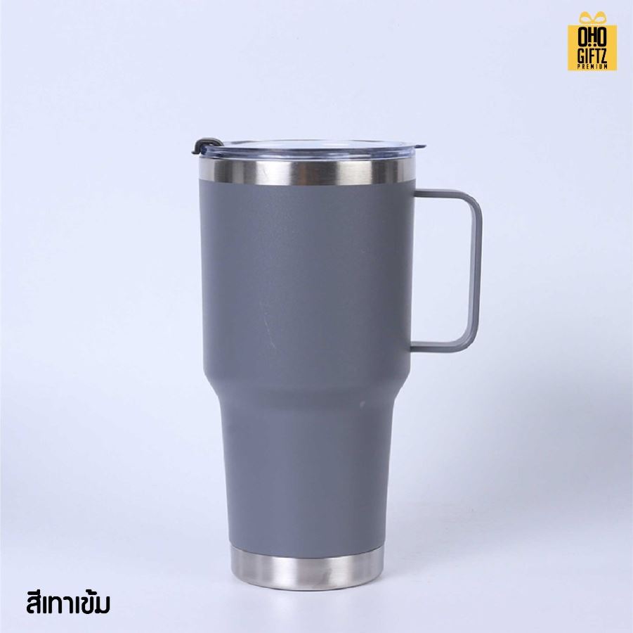 แก้วสแตนเลสเก็บความเย็นมีหู สกรีนโลโก้ ทำเป็นของพรีเมี่ยมได้