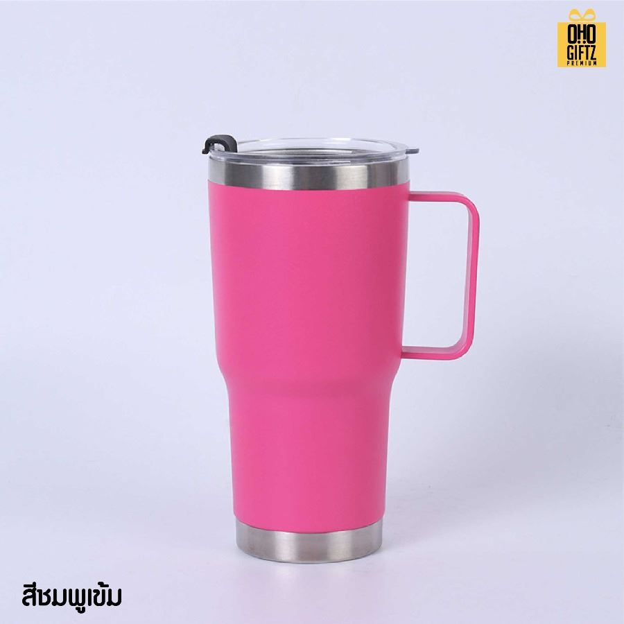 แก้วสแตนเลสเก็บความเย็นมีหู สกรีนโลโก้ ทำเป็นของพรีเมี่ยมได้