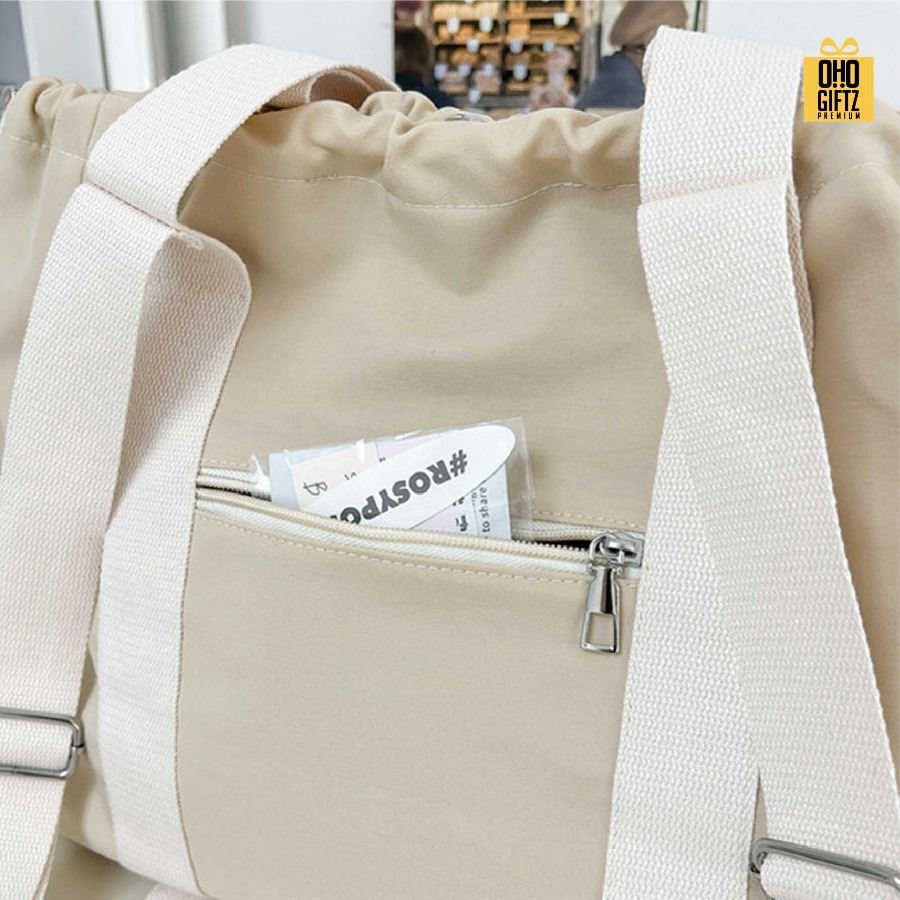 กระเป๋าเป้สะพายหลังมีเชือกรูด สกรีนโลโก้ ทำเป็นของพรีเมี่ยมได้