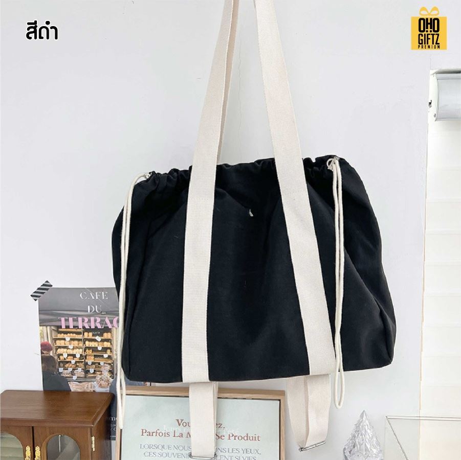 กระเป๋าเป้สะพายหลังมีเชือกรูด สกรีนโลโก้ ทำเป็นของพรีเมี่ยมได้