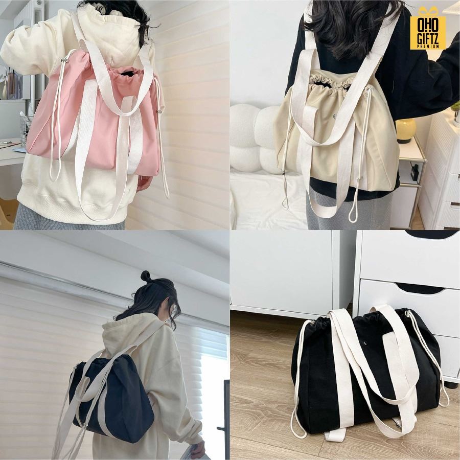 กระเป๋าเป้สะพายหลังมีเชือกรูด สกรีนโลโก้ ทำเป็นของพรีเมี่ยมได้