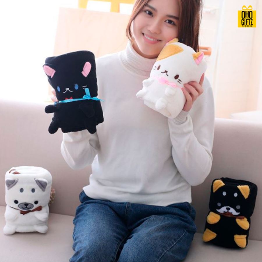 ตุ๊กตาผ้าห่มขนนุ่มลายสัตว์ม้วนเก็บได้ เพิ่มโลโก้, ติดลาเบล ทำเป็นของพรีเมี่ยมได้