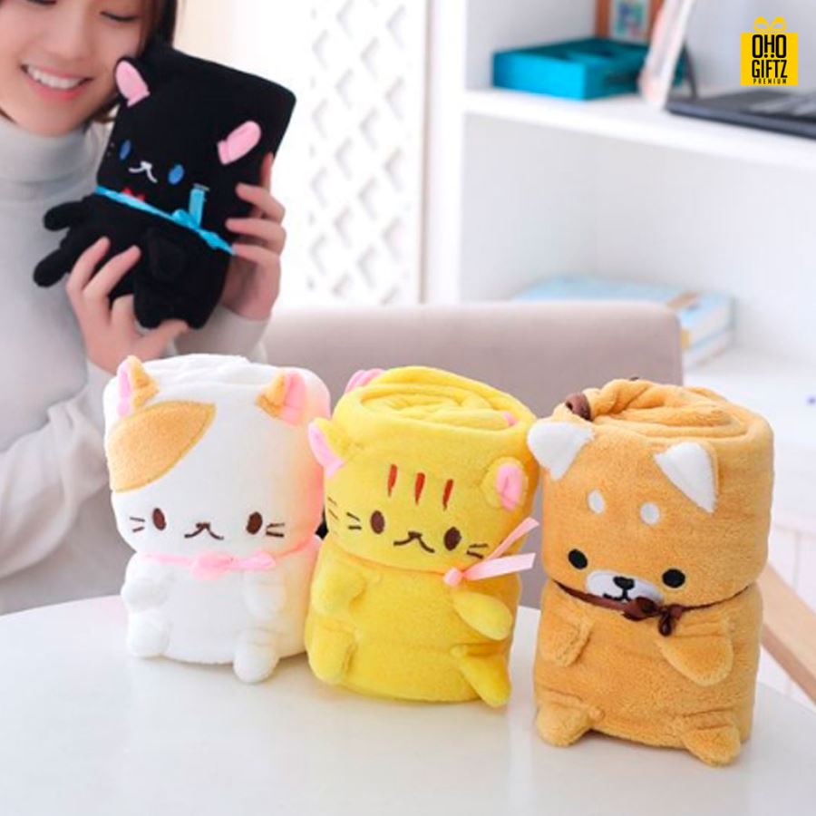ตุ๊กตาผ้าห่มขนนุ่มลายสัตว์ม้วนเก็บได้ เพิ่มโลโก้, ติดลาเบล ทำเป็นของพรีเมี่ยมได้