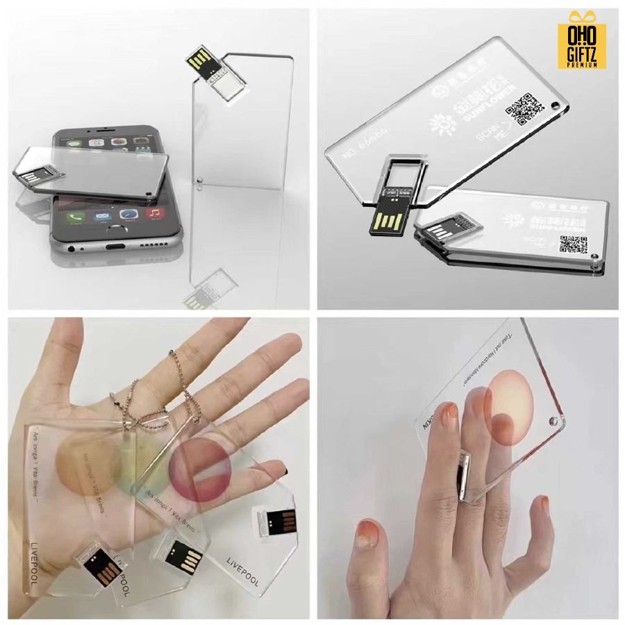 แฟลชไดร์ฟการ์ดแบบใส สกรีนได้ไม่จำกัดสี สกรีนชื่อร้าน ทำเป็นของพรีเมี่ยมได้