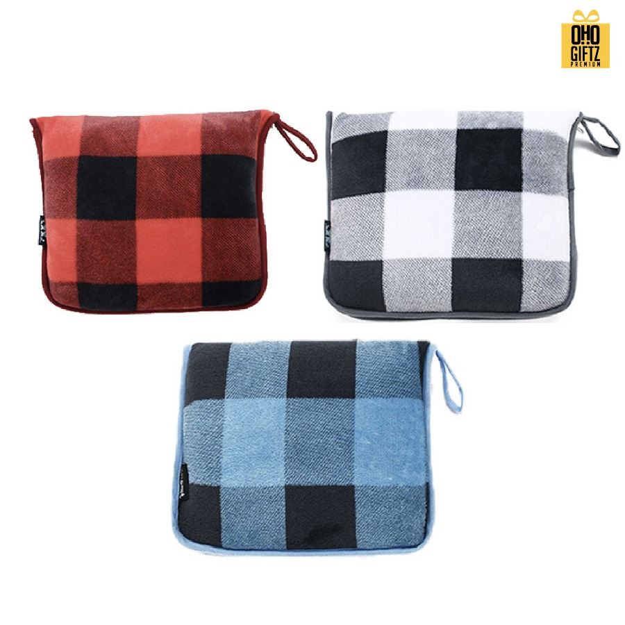 ผ้าห่มสำหรับเดินทางพับได้ ผลิตโลโก้ ติดลาเบล ทำเป็นของพรีเมี่ยมได้