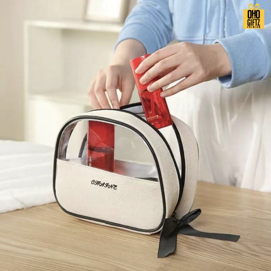 กระเป๋าใส่เครื่องสำอางสไตล์เกาหลี สกรีนโลโก้  ทำเป็นของพรีเมี่ยมได้