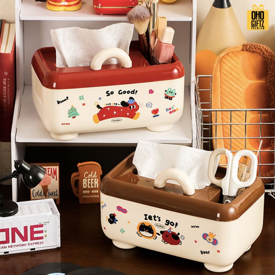 กล่องทิชชู่พร้อมที่ใส่ปากกา สกรีนโลโก้  ทำเป็นของพรีเมี่ยมได้