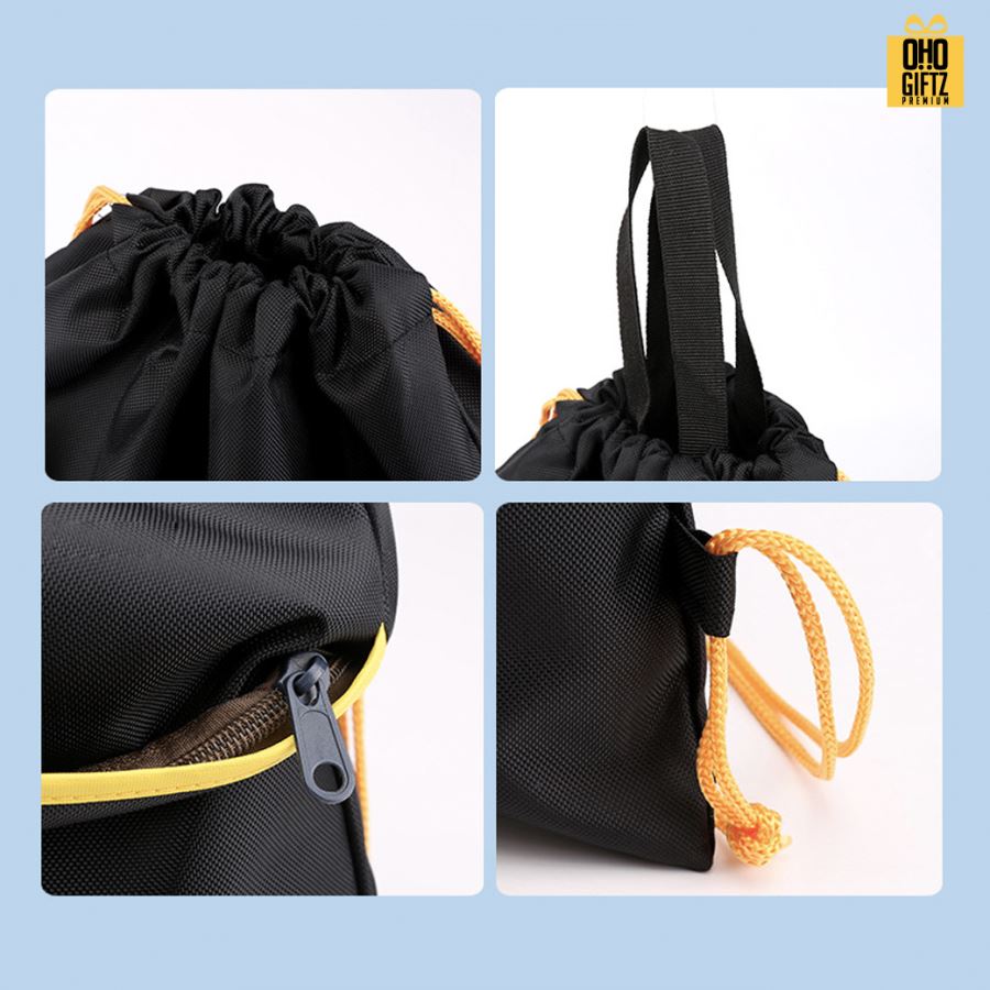 กระเป๋าสะพายหลัง มีเชือกรูด ผ้า OxFord สกรีนโลโก้ ทำเป็นของพรีเมี่ยมได้