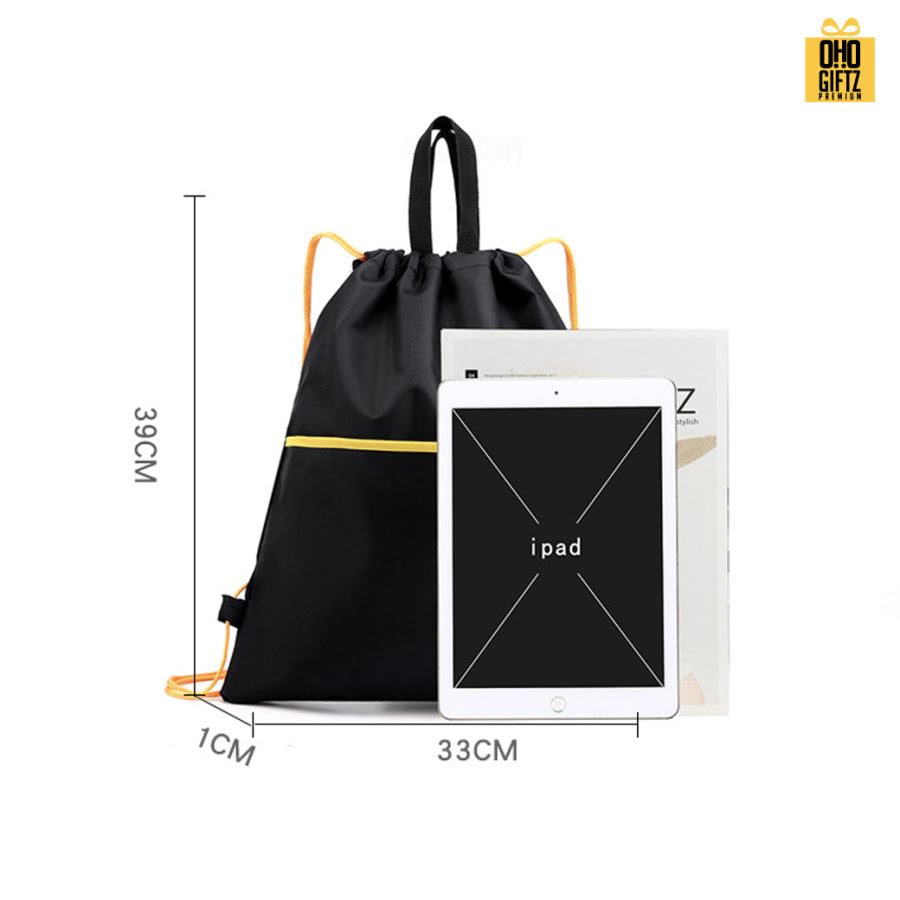 กระเป๋าสะพายหลัง มีเชือกรูด ผ้า OxFord สกรีนโลโก้ ทำเป็นของพรีเมี่ยมได้