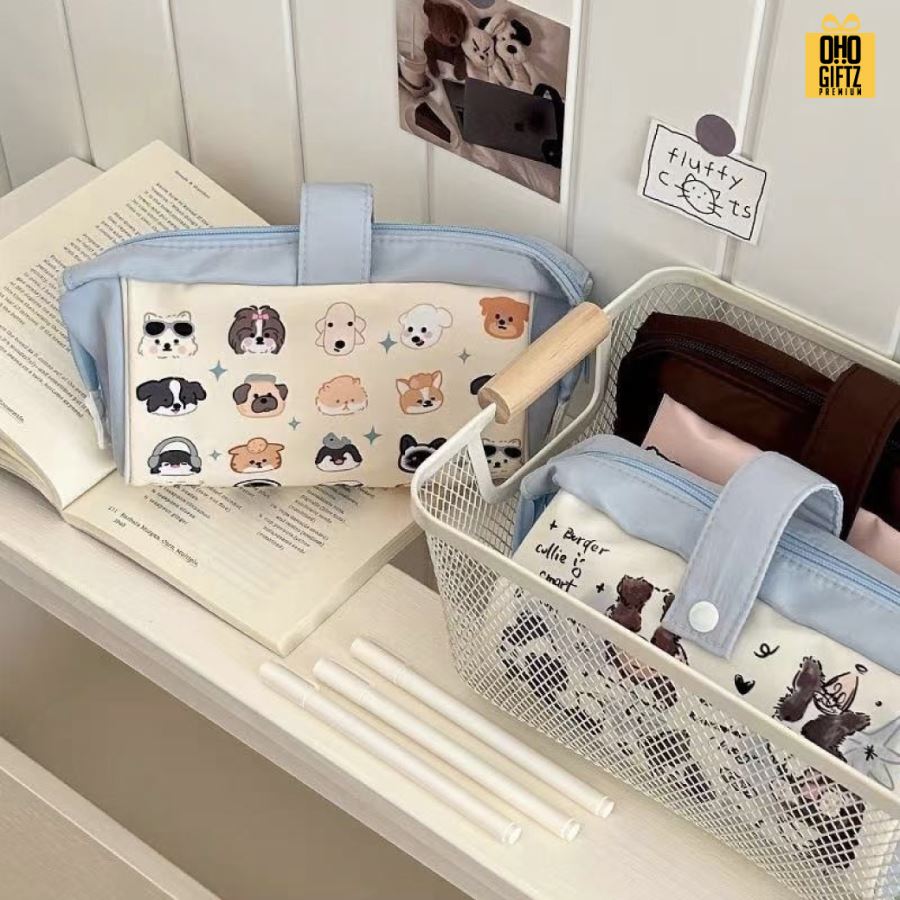 กระเป๋าผ้าใส่เครื่องเขียน ลายสัตว์เลี้ยงน่ารัก สกรีนโลโก้ ทำเป็นของพรีเมี่ยม