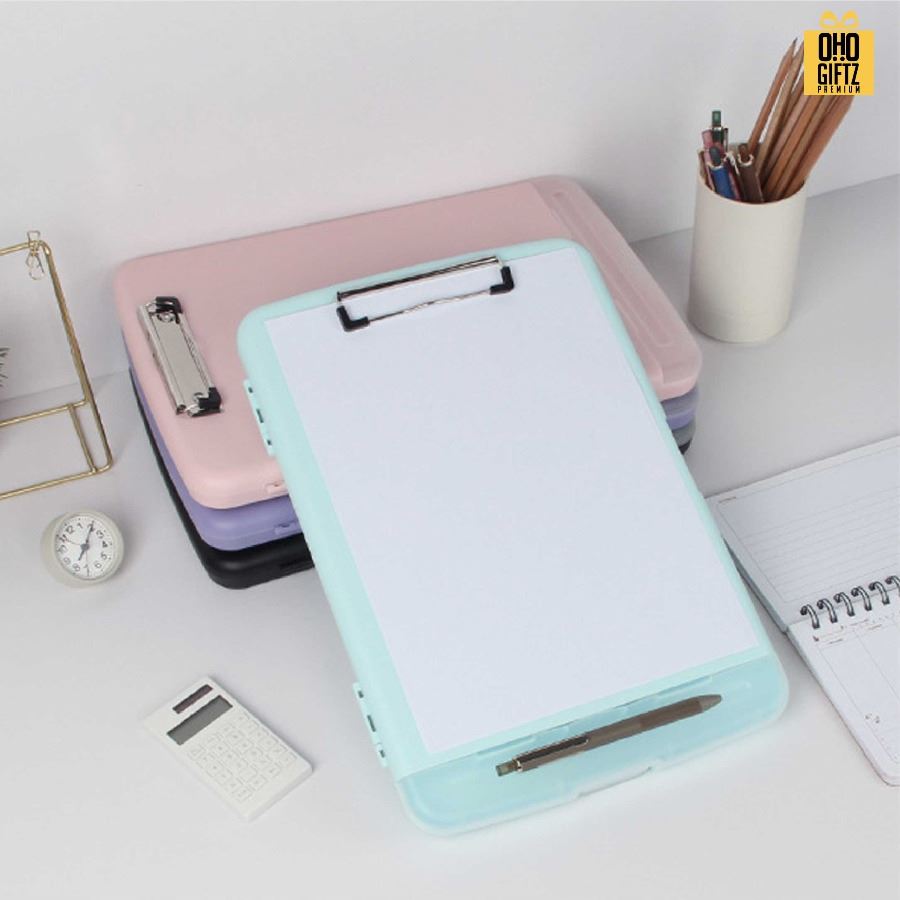 กล่องแฟ้มคลิปเอกสาร วางปากกาได้ สกรีนชื่อ สกรีนโลโก้ ทำเป็นของพรีเมี่ยมได้