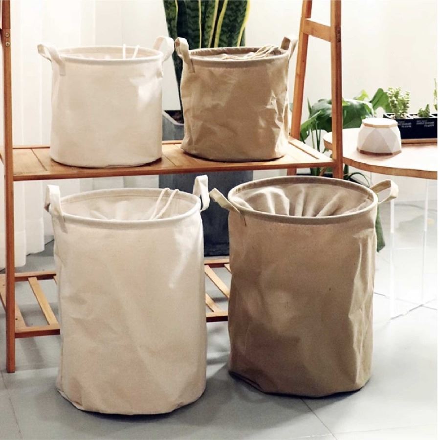 ตะกร้าผ้าสไตล์ญี่ปุ่นมีเชือกผูก สกรีนโลโก้ ทำเป็นของพรีเมี่ยมได้