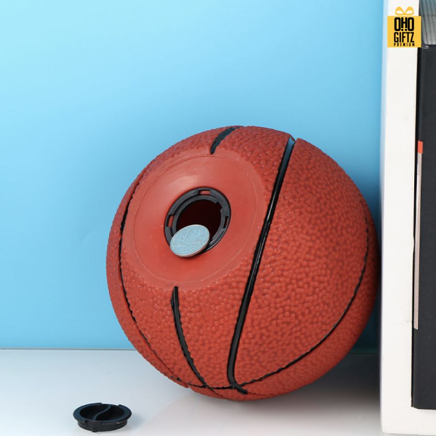 กระปุกออมสินลูกบอล ลูกบาส สกรีนโลโก้ ทำเป็นของพรีเมี่ยม ของชำร่วยได้