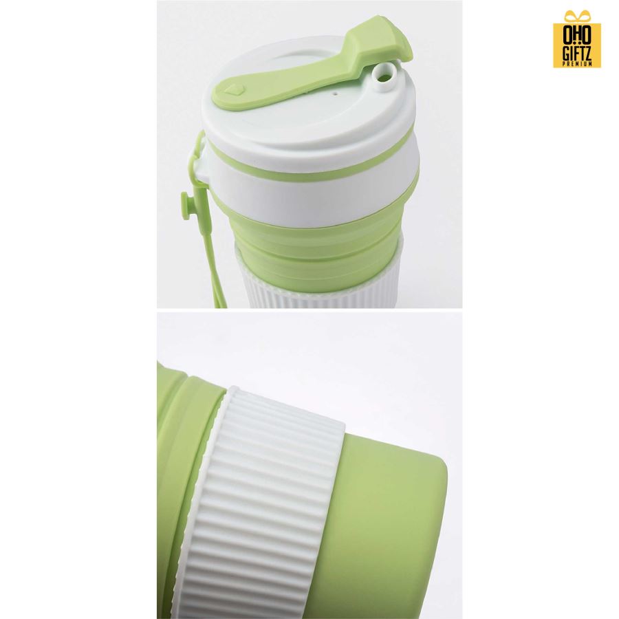 แก้วน้ำซิลิโคนพับได้มีสายหิ้ว สกรีนโลโก้ ทำเป็นของพรีเมี่ยมได้