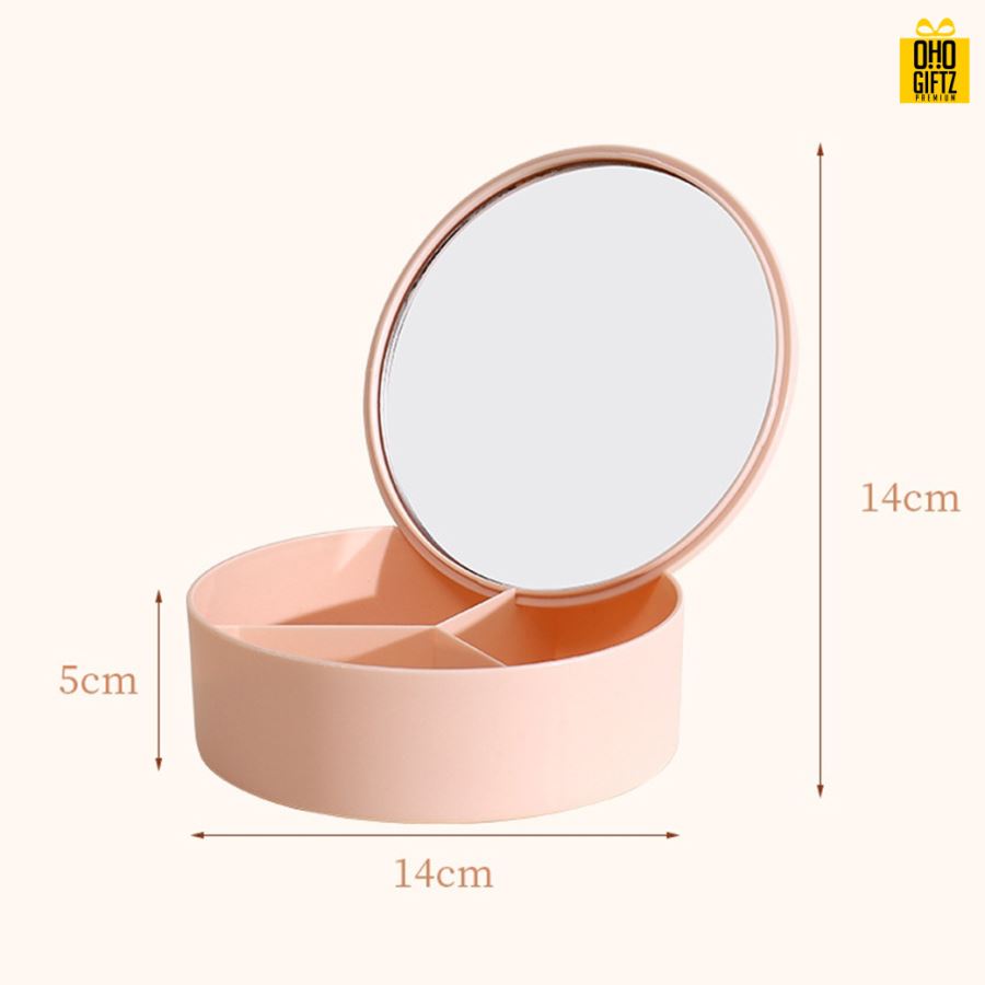 กระจกแต่งหน้าพร้อมกล่องเก็บของ สกรีนโลโก้ สกรีนชื่อร้าน ทำเป็นของพรีเมี่ยมได้